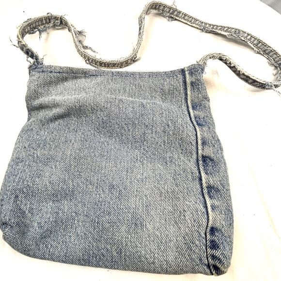 Handmade Blue Jean Purse LINED with pockets  Denim shoulder strap unique - Picture 2 of 7